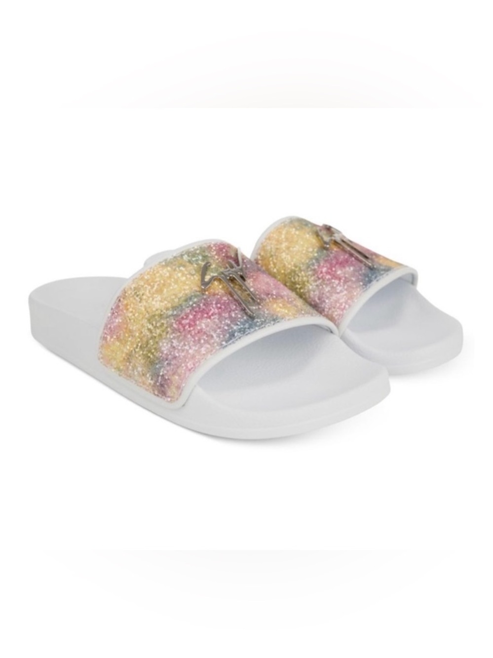 Giuseppe Zanotti White Multicolor Glitter Brett Slides Size 40